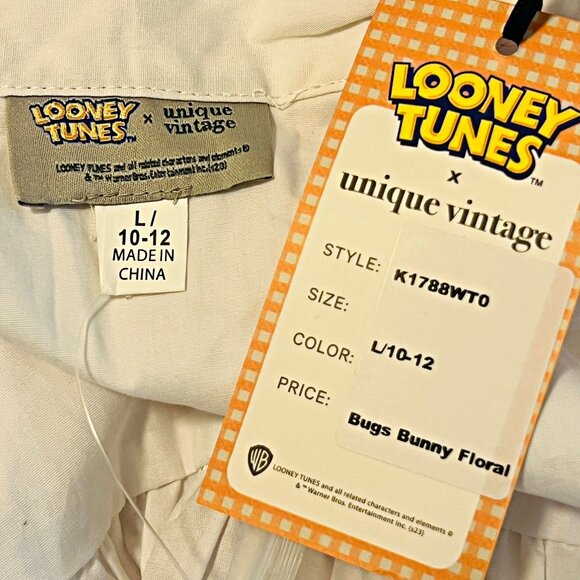 Looney Tunes x Unique Vintage Bugs Bunny Blouse Button Up Embroidered Floral Top - Picture 12 of 12